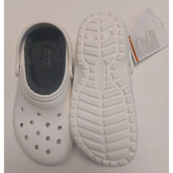 CROCS Kids Size J2 Classic Lined Clog K Lightweight Slip On Clogs Shoes White
