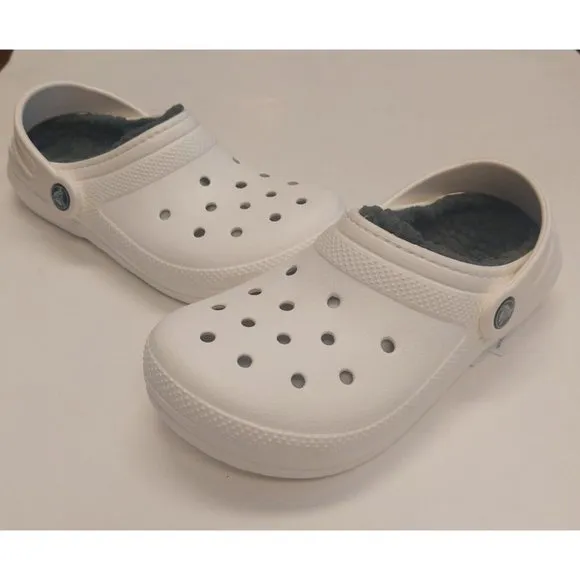 CROCS Kids Size J2 Classic Lined Clog K Lightweight Slip On Clogs Shoes White
