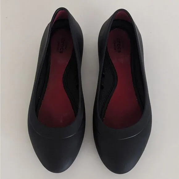 Crocs Lina Black Almond Toe Flats 6