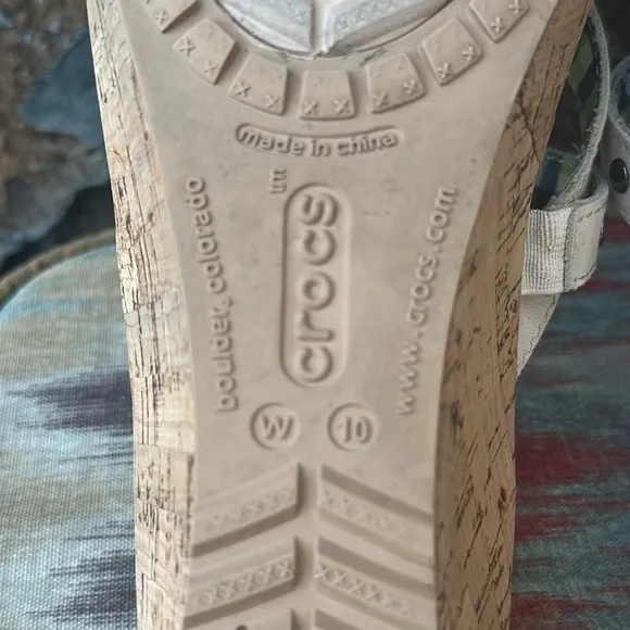 Crocs Women's 'A-Leigh' Mini Wedge Sandal in White Leather/Cork Size 10