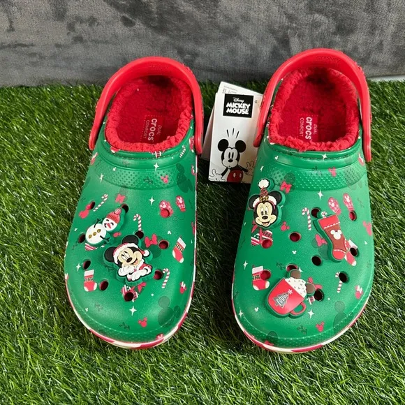 Crocs x Disney Mickey Mouse Christmas Clogs Fuzzy Lined Holiday Fun NWT Mens 11