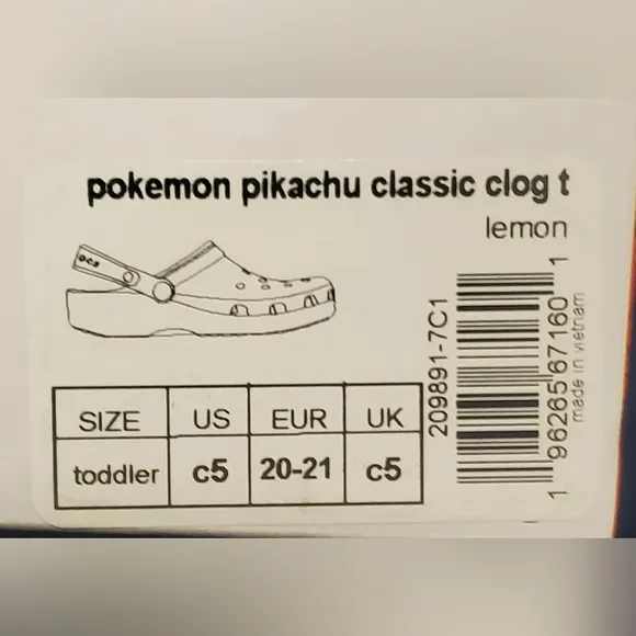Crocs x Pokemon Pikachu GLOW In the DARK Classic Clog Shoes, New in Original Box