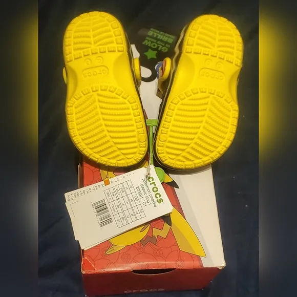 Crocs x Pokemon Pikachu GLOW In the DARK Classic Clog Shoes, New in Original Box