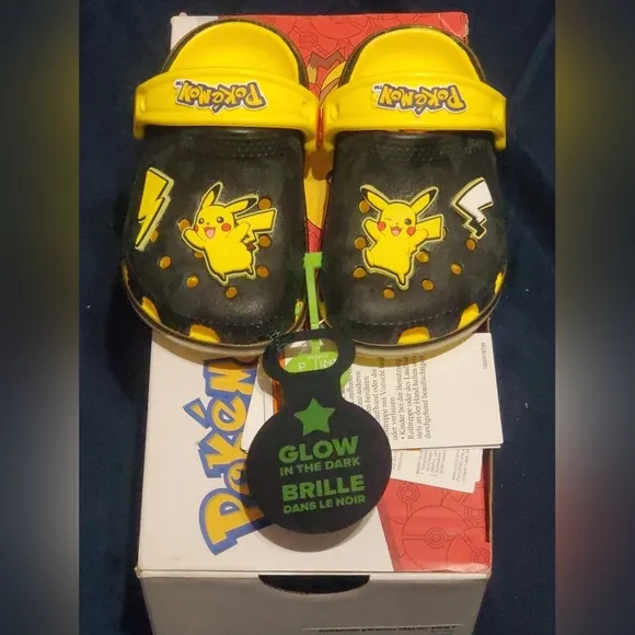Crocs x Pokemon Pikachu GLOW In the DARK Classic Clog Shoes, New in Original Box