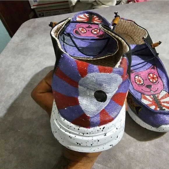 Custom Painted Shoes Sneakers SWEET KAWAII CAT 12.5W/10.5M