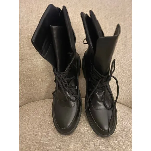 Cyber Tech wear Black Leather Lace up Boots, PO#003620
