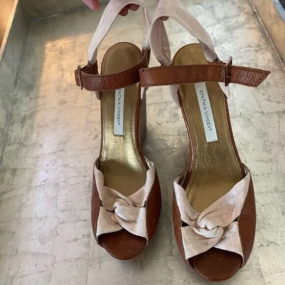 Cynthia Vincent Metallic Leather Wedges