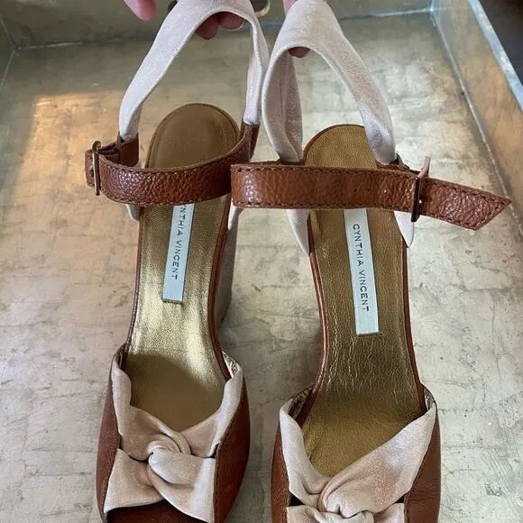 Cynthia Vincent Metallic Leather Wedges