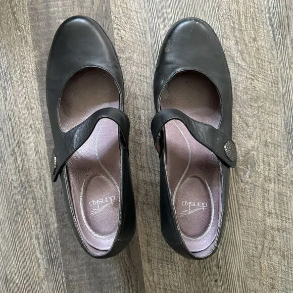 Dansko Adelle Mary Jane Wedges Black Leather Size 41