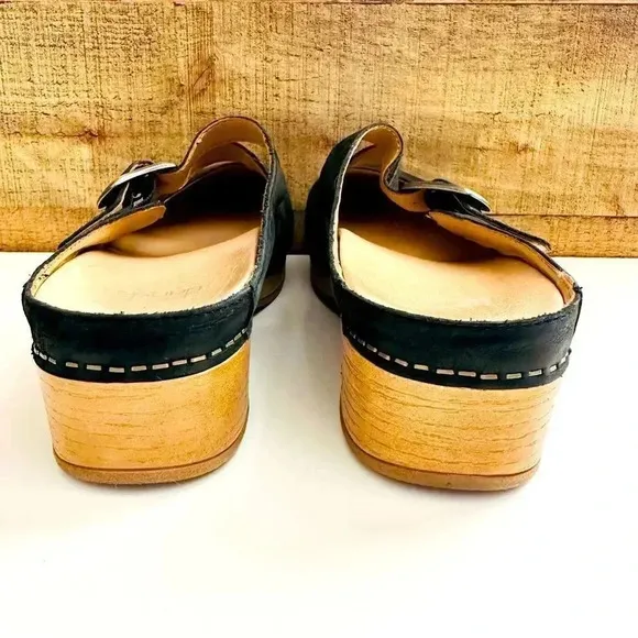 Dansko Britney Burnished Black Nubuck Leather Mule/Clog Shoes