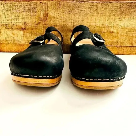 Dansko Britney Burnished Black Nubuck Leather Mule/Clog Shoes