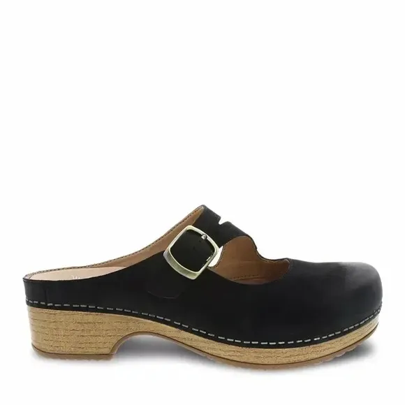 Dansko Britney Burnished Black Nubuck Leather Mule/Clog Shoes