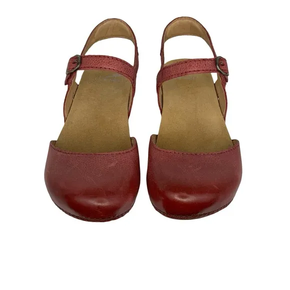 Dansko Red Wedge Shoes with Crisscross Straps