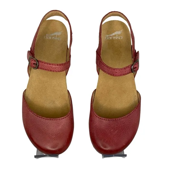 Dansko Red Wedge Shoes with Crisscross Straps
