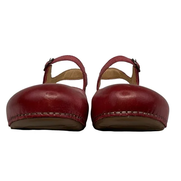 Dansko Red Wedge Shoes with Crisscross Straps