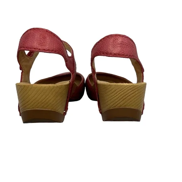 Dansko Red Wedge Shoes with Crisscross Straps