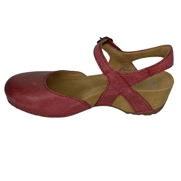 Dansko Red Wedge Shoes with Crisscross Straps