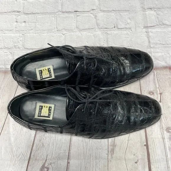DAVID EDEN CROCODILE ALLIGATOR SHOES OXFORD DERBY Size 10.5 Black B369 -29