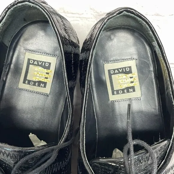 DAVID EDEN CROCODILE ALLIGATOR SHOES OXFORD DERBY Size 10.5 Black B369 -29