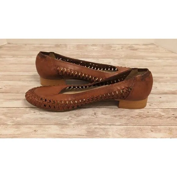 David Tate Womens Size 9.5 M Brown Round Toe Perforated Slip On Ballet Flats