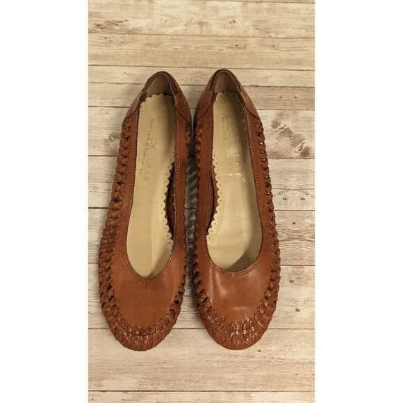 David Tate Womens Size 9.5 M Brown Round Toe Perforated Slip On Ballet Flats