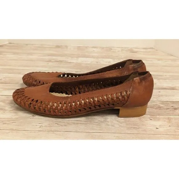 David Tate Womens Size 9.5 M Brown Round Toe Perforated Slip On Ballet Flats