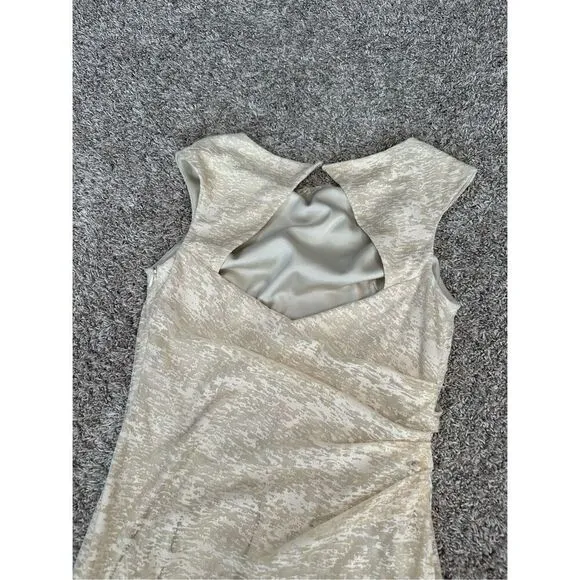 David Meister Gold Cocktail Party Mini Dress Cut Out Back Sleeveless Boat Neck 8