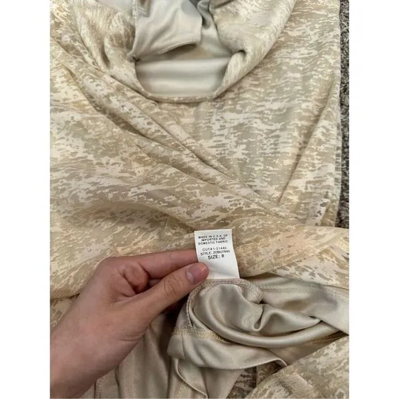 David Meister Gold Cocktail Party Mini Dress Cut Out Back Sleeveless Boat Neck 8