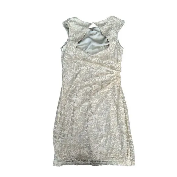 David Meister Gold Cocktail Party Mini Dress Cut Out Back Sleeveless Boat Neck 8