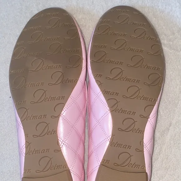 Delman Willa pink quilted patent toe cap ballet flats Sz 7 NWOT