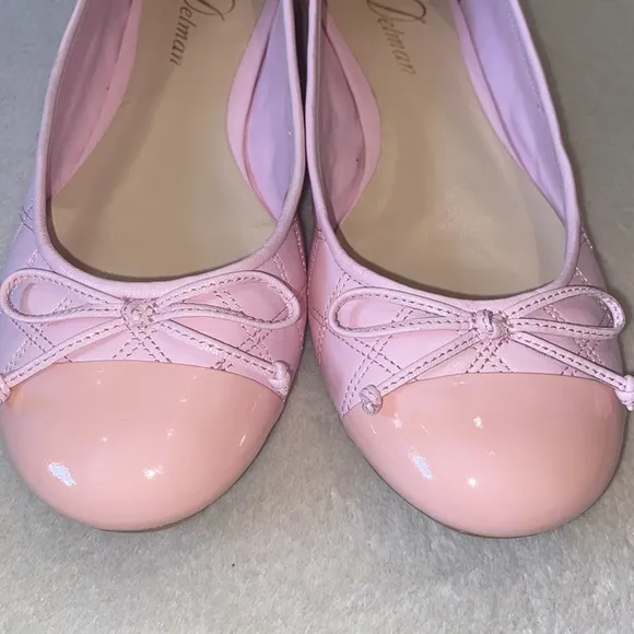 Delman Willa pink quilted patent toe cap ballet flats Sz 7 NWOT