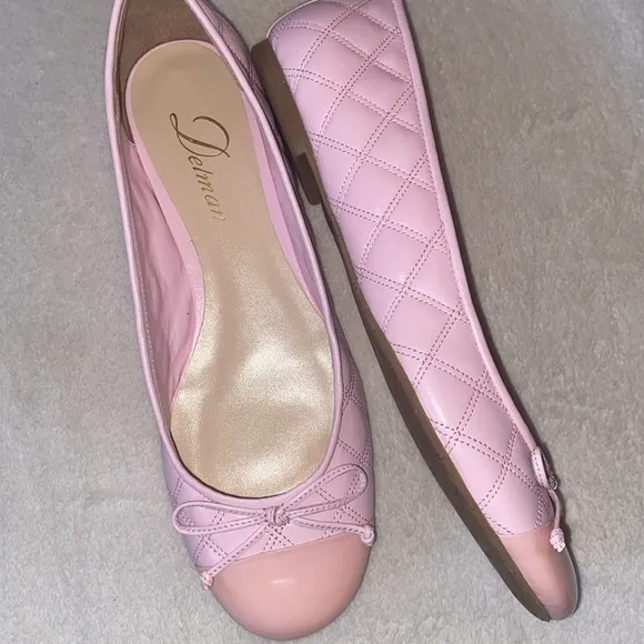 Delman Willa pink quilted patent toe cap ballet flats Sz 7 NWOT