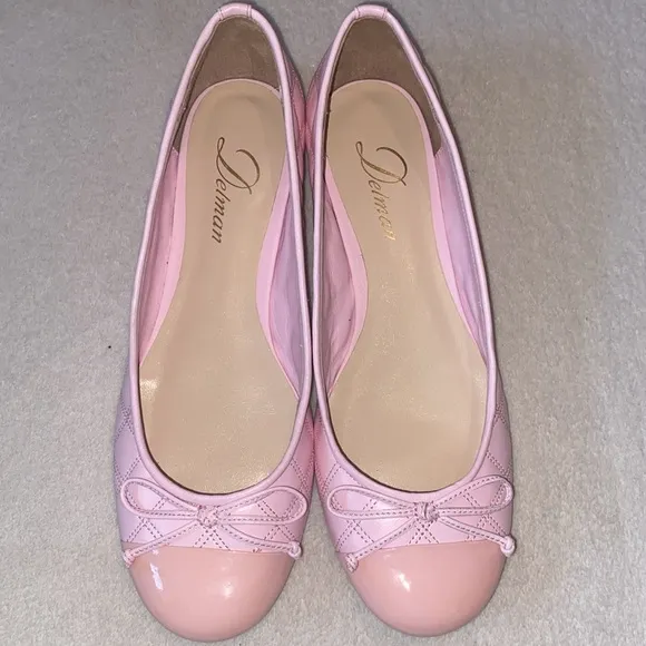 Delman Willa pink quilted patent toe cap ballet flats Sz 7 NWOT