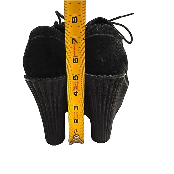 Demonia Deadstock Black Creeper Faux Suede, D-Ring Lace Up Platform Wedges
