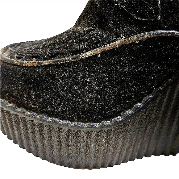 Demonia Deadstock Black Creeper Faux Suede, D-Ring Lace Up Platform Wedges