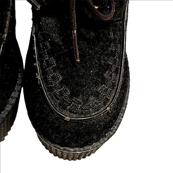 Demonia Deadstock Black Creeper Faux Suede, D-Ring Lace Up Platform Wedges
