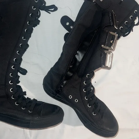 DEMONIA Knee High Lace Up Sneaker Buckle Boots, Alternative Goth Punk, size 7