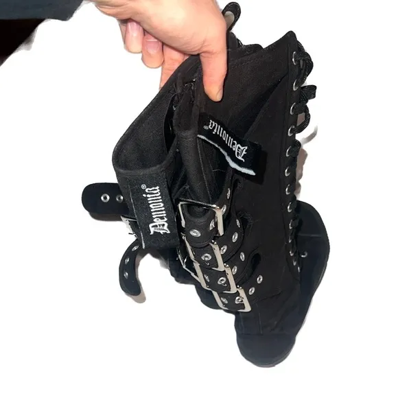 DEMONIA Knee High Lace Up Sneaker Buckle Boots, Alternative Goth Punk, size 7