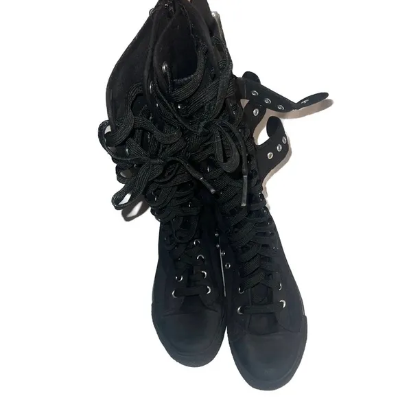 DEMONIA Knee High Lace Up Sneaker Buckle Boots, Alternative Goth Punk, size 7