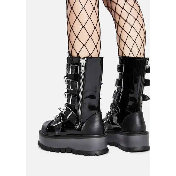 Demonia Slacker Combat Black Platform Boots Size 7