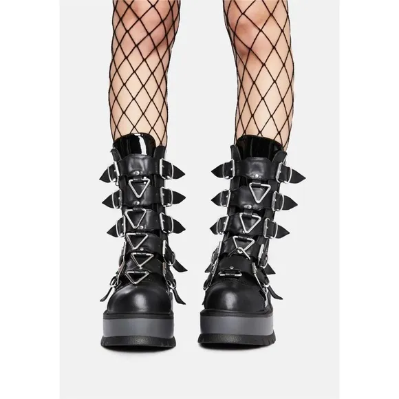 Demonia Slacker Combat Black Platform Boots Size 7