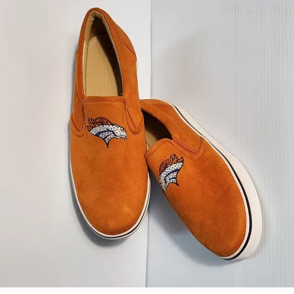 Denver Broncos Slip On Shoes Orange Team Logo Casual Sneakers