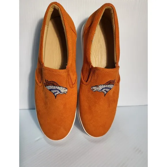 Denver Broncos Slip On Shoes Orange Team Logo Casual Sneakers