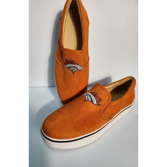 Denver Broncos Slip On Shoes Orange Team Logo Casual Sneakers