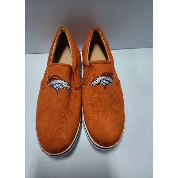 Denver Broncos Slip On Shoes Orange Team Logo Casual Sneakers