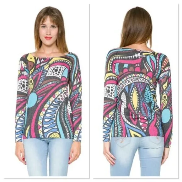 Desigual Abstract Art Sweater Metallic Geometric Multi-colors Medium