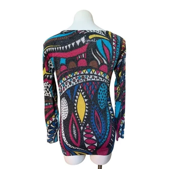 Desigual Abstract Art Sweater Metallic Geometric Multi-colors Medium