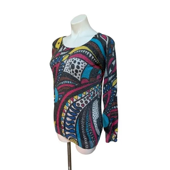 Desigual Abstract Art Sweater Metallic Geometric Multi-colors Medium