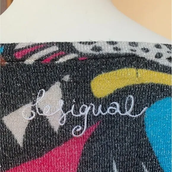 Desigual Abstract Art Sweater Metallic Geometric Multi-colors Medium