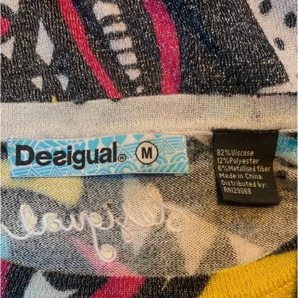 Desigual Abstract Art Sweater Metallic Geometric Multi-colors Medium